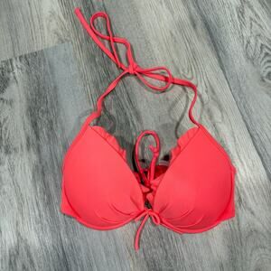 Victorias Secret 32B Fabulous Bikini Top Padded Halter Underwire Ruffle Sexy